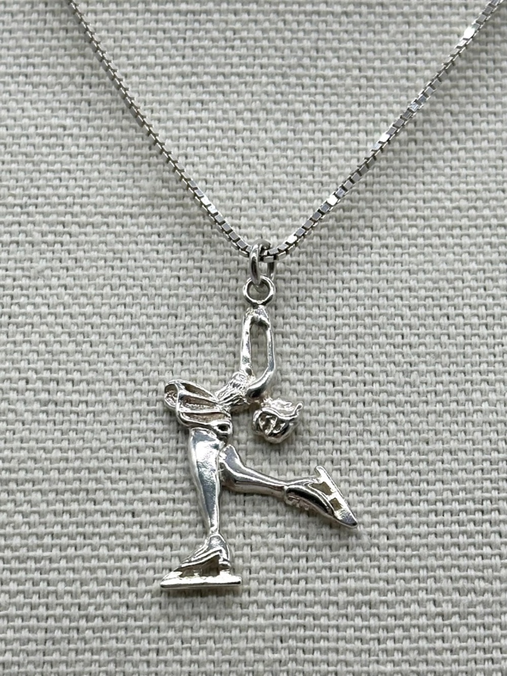 Sterling Silver Figure Skater Pendant Necklace Italian Box Chain Layback Spin